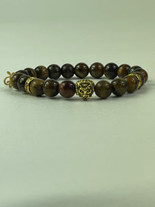 10mm Brown Tiger’s Eye- Gold Lion and Eye of Horus Bracelet