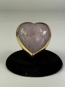 Rose Quartz Heart Brass Ring