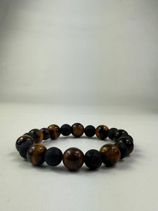 Tiger Eye 12mm & Lava Rock 10mm  Bracelet