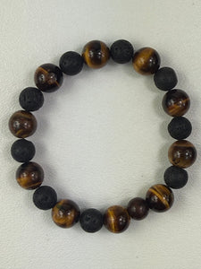Tiger Eye 12mm & Lava Rock 10mm  Bracelet