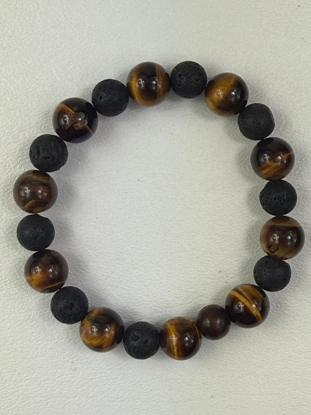 Tiger Eye 12mm & Lava Rock 10mm  Bracelet
