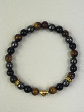 Load image into Gallery viewer, 8mm Hematite Tiger Eye &amp; Black Onyx  Bracelet

