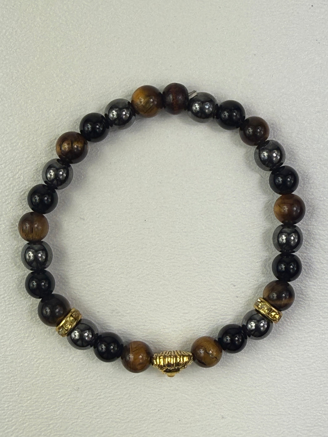 8mm Hematite Tiger Eye & Black Onyx  Bracelet