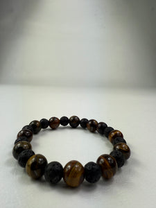 Tiger Eye 10mm & Lava Rock 8mm  Bracelet