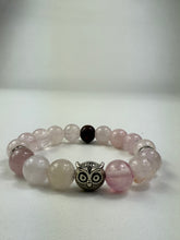 Load image into Gallery viewer, 10mm Owl Rose Quartz Bracelet
