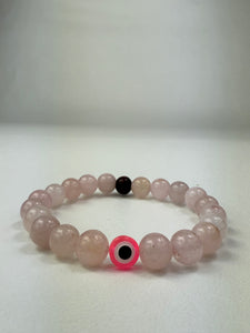 8mm Evil Eye Rose Quartz Bracelet