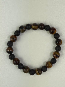 Tiger Eye 10mm & Lava Rock 8mm  Bracelet