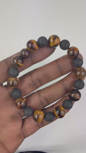 Load and play video in Gallery viewer, Tiger Eye 12mm &amp; Lava Rock 10mm  Bracelet
